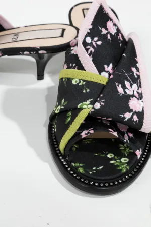 floral-print bow mules