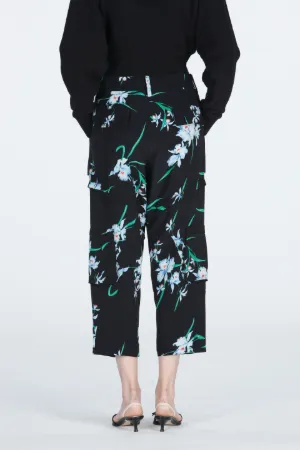 Floral-Print Cropped Silk Trousers