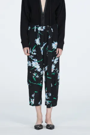 Floral-Print Cropped Silk Trousers