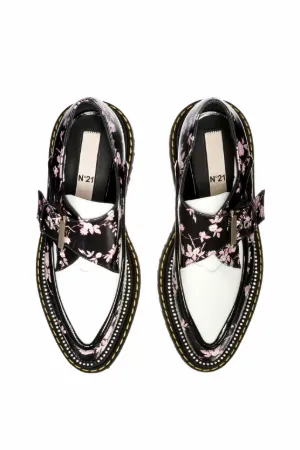 floral-print leather buckled creepers