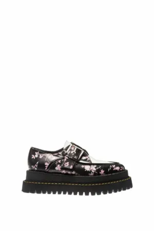 floral-print leather buckled creepers