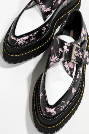 floral-print leather buckled creepers