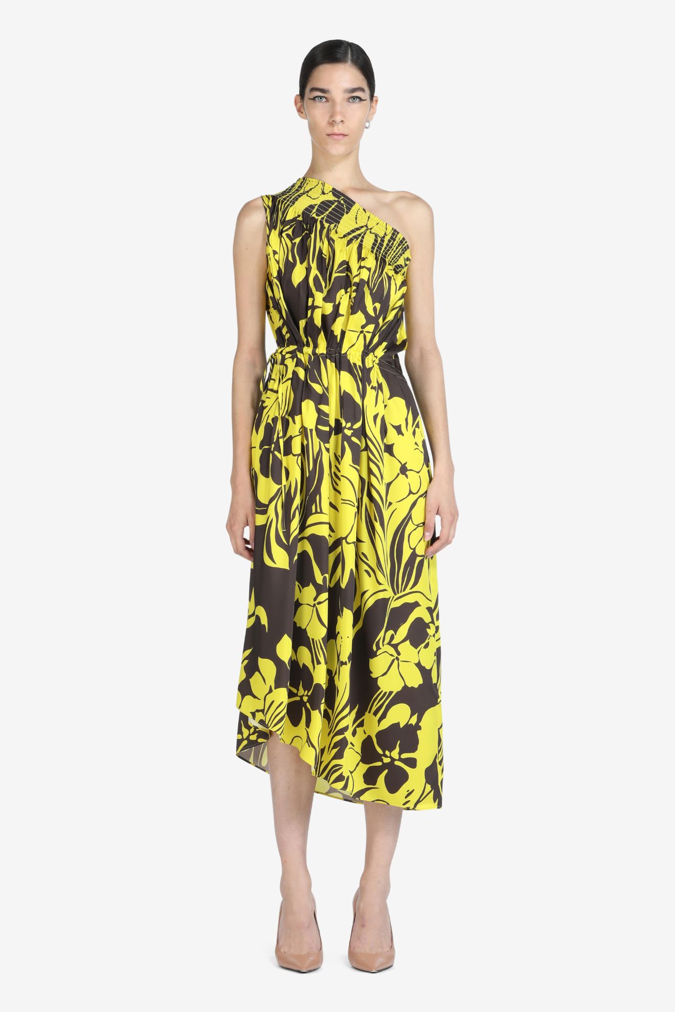 Floral Print One Shoulder Dress in yellow N 21 Official Online