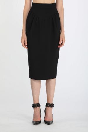 Gathered Exposed Two-Way Zip Pencil Skirt