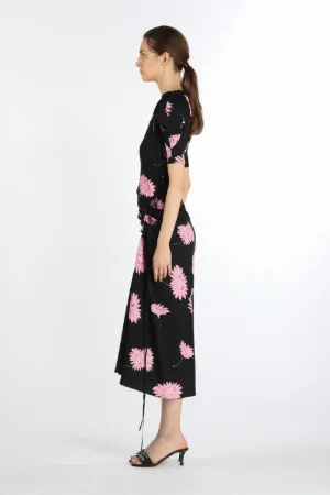 Gathered Floral-Print Dress