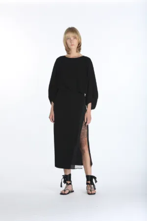 Gathered Lace-Trimmed Dress
