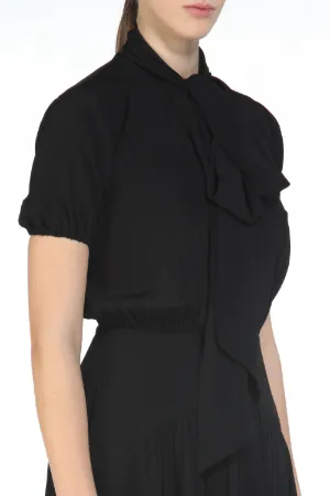 Gathered Tie-Neck Dress