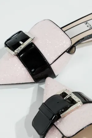 glitter pointed kitten heel mules