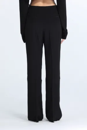 high-waisted flared trousers