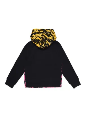 Colourblock Tiger-Print Zipped Hoodie