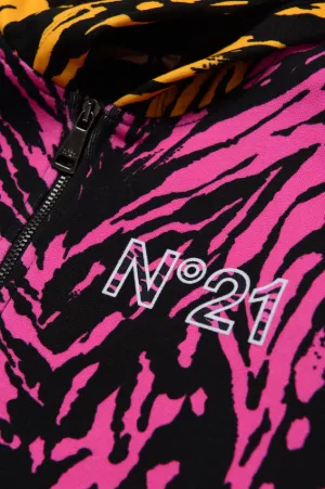 Colourblock Tiger-Print Zipped Hoodie