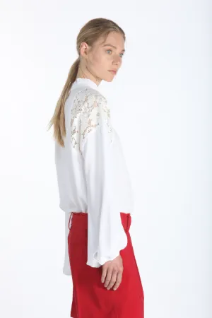 lace shoulders oversized blouse
