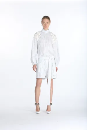 lace shoulders pinstriped blouse