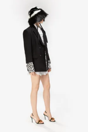 Layered Animalier Print-Cuff Double-Breasted Blazer