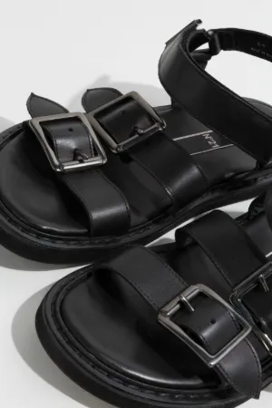 leather buckled sandals