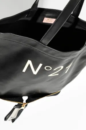 leather logo shopper bag
