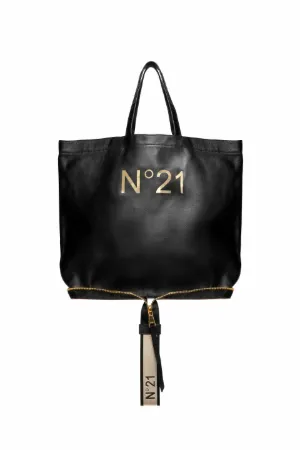 leather logo shopper bag