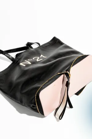 leather logo shopper bag
