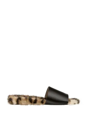 Leopard Print Faux Fur Slides