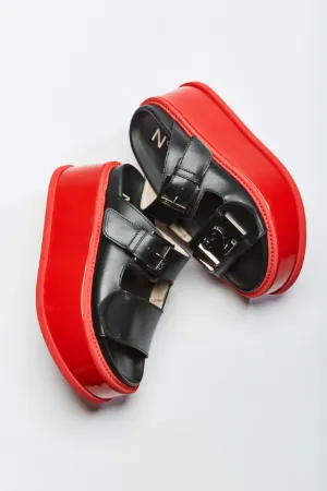 logo-plaque platform wedge sandals