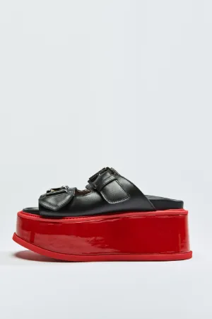 logo-plaque platform wedge sandals