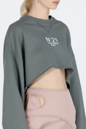 Logo-Print Cropped Cotton Sweatshirt