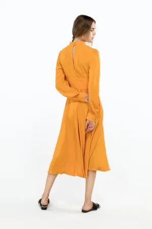 long-sleeve ruffled midi dress