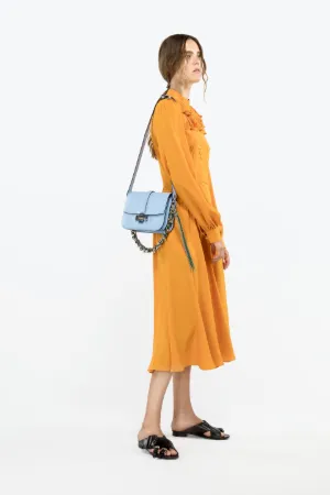 long-sleeve ruffled midi dress
