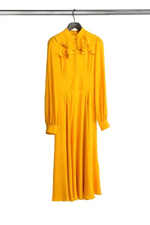 long-sleeve ruffled midi dress
