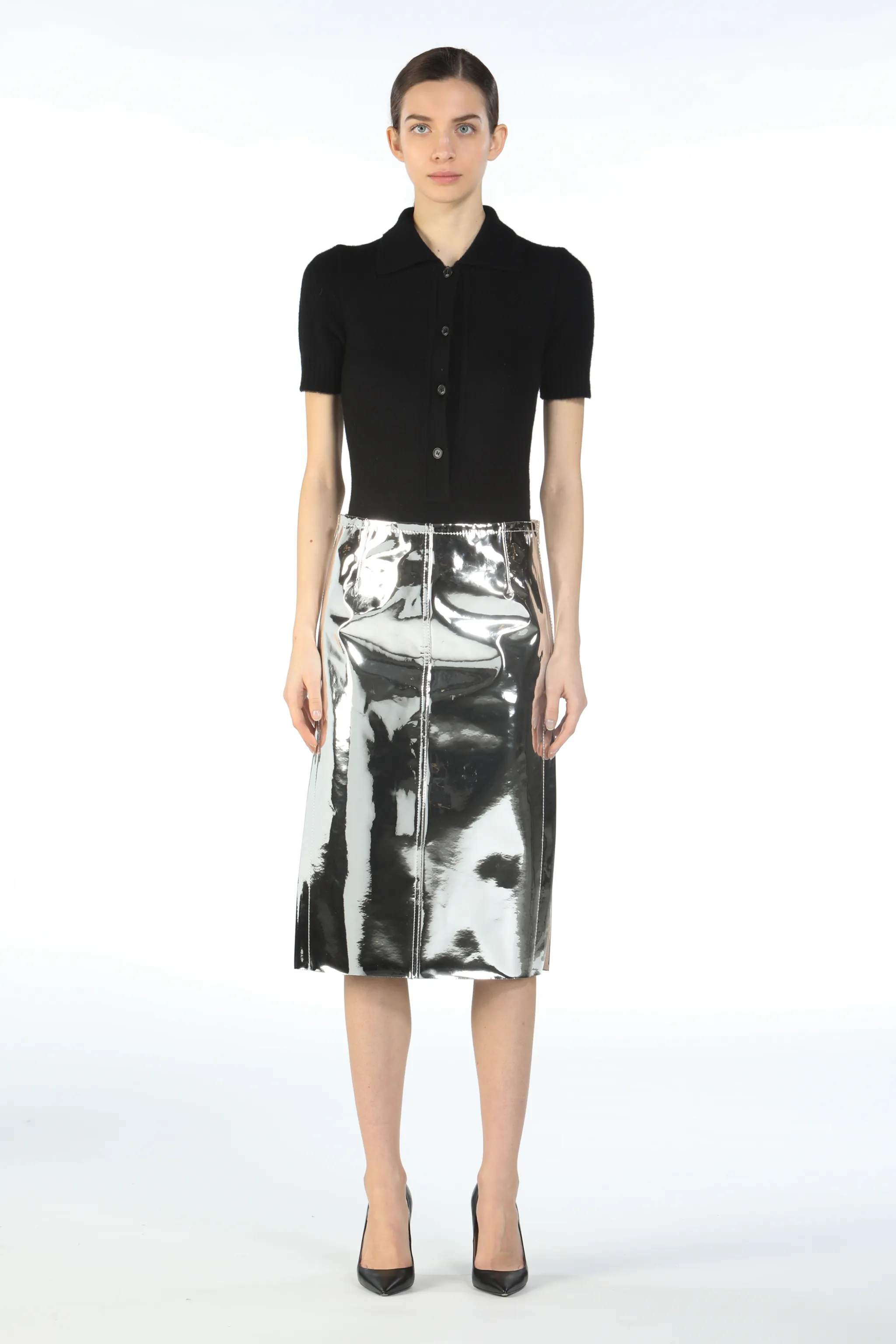 Mirrored PVC Pencil Skirt in silver | N°21 | Official Online Store