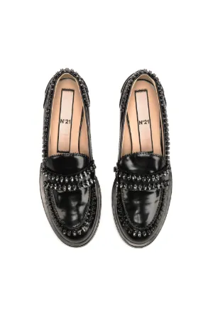 mocassini in pelle con strass nero | N°21 | Online Store Ufficiale