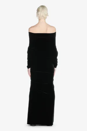 Off-The-Shoulder Velvet Maxi Dress
