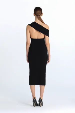 one-shoulder asymmetric midi dress