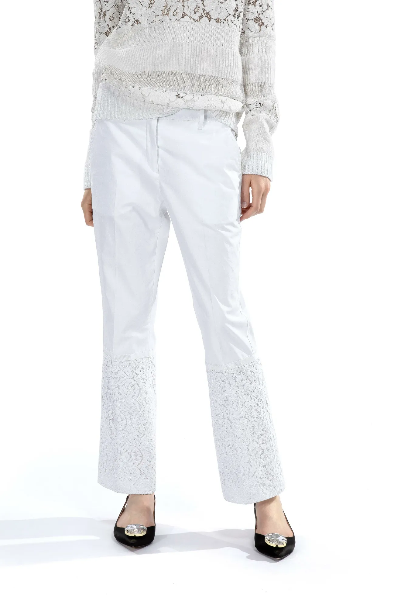 Pantaloni con inserto in pizzo bianco | N°21 | Online Store Ufficiale