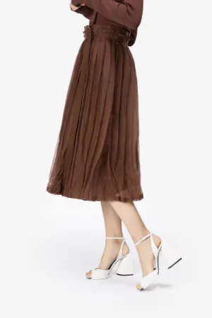 Pleated Organza Midi Skirt