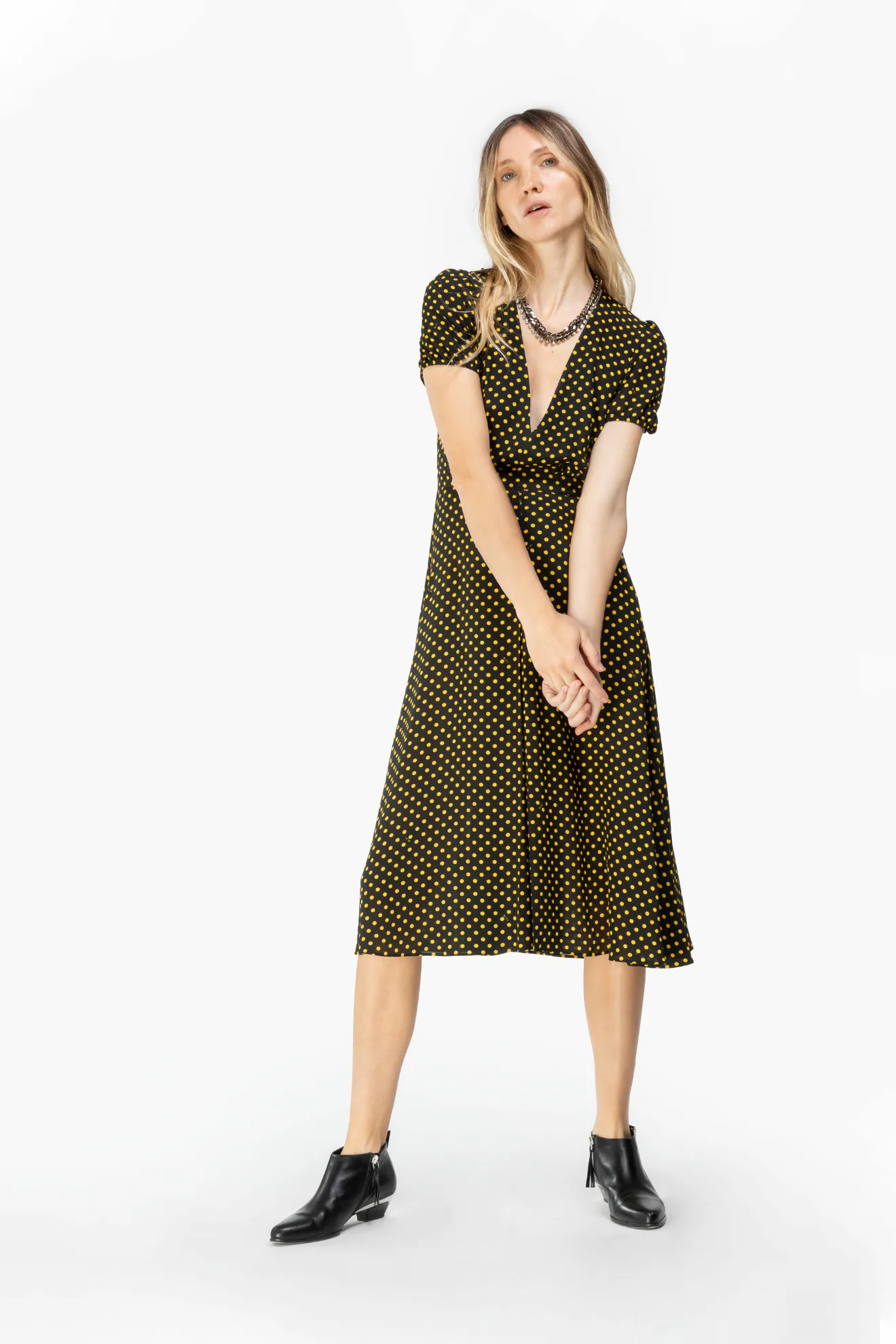 warehouse leopard button midi dress