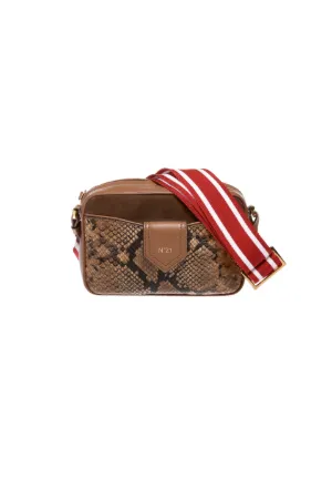 python-print leather camera bag