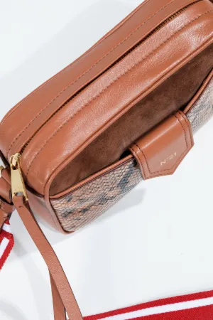 python-print leather camera bag