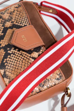 python-print leather camera bag