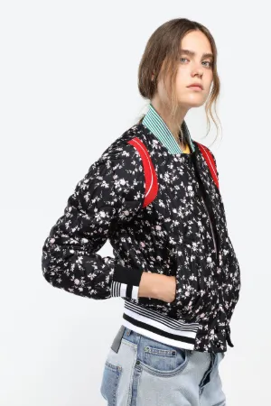 quilted floral-print varsity jacket