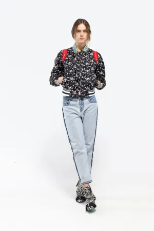 quilted floral-print varsity jacket
