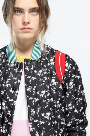 quilted floral-print varsity jacket