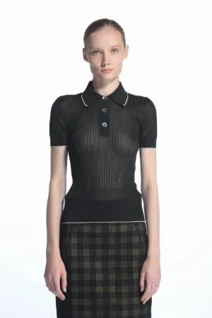 Ribbed-Knit Polo Shirt