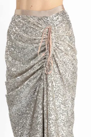 ruched glittered midi skirt
