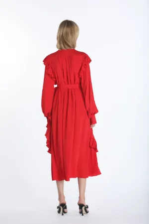 ruffle-trim belted dress
