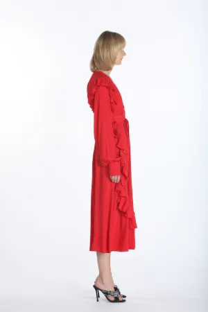ruffle-trim belted dress