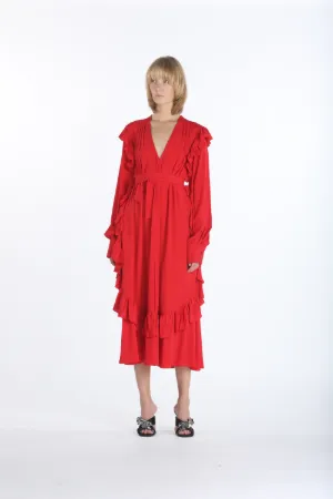 ruffle-trim belted dress