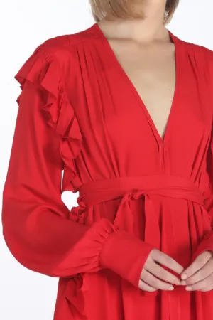 ruffle-trim belted dress