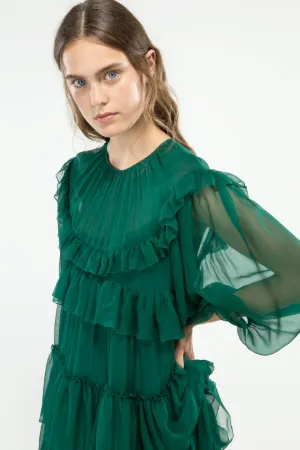 ruffled silk evening dress