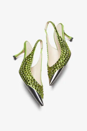 Satin Crystal Slingback Pumps